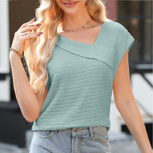 Top casual à col asymétrique et manches courtes
