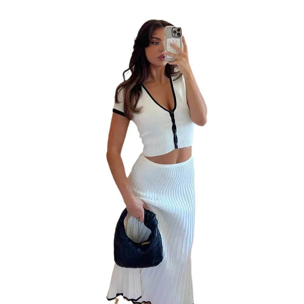 Ensemble Robe Plissée Slim à Col V