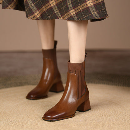 bottines à talon épais bout carré effet chaussette
