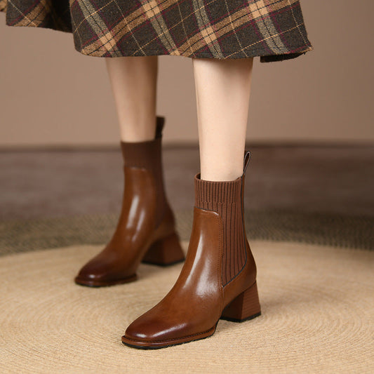 bottines à talon épais bout carré effet chaussette