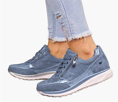 baskets compensées casual femme zip brillant