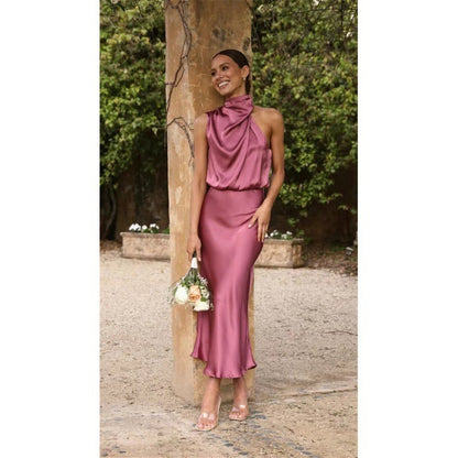 Robe élégante femme col montant fluide