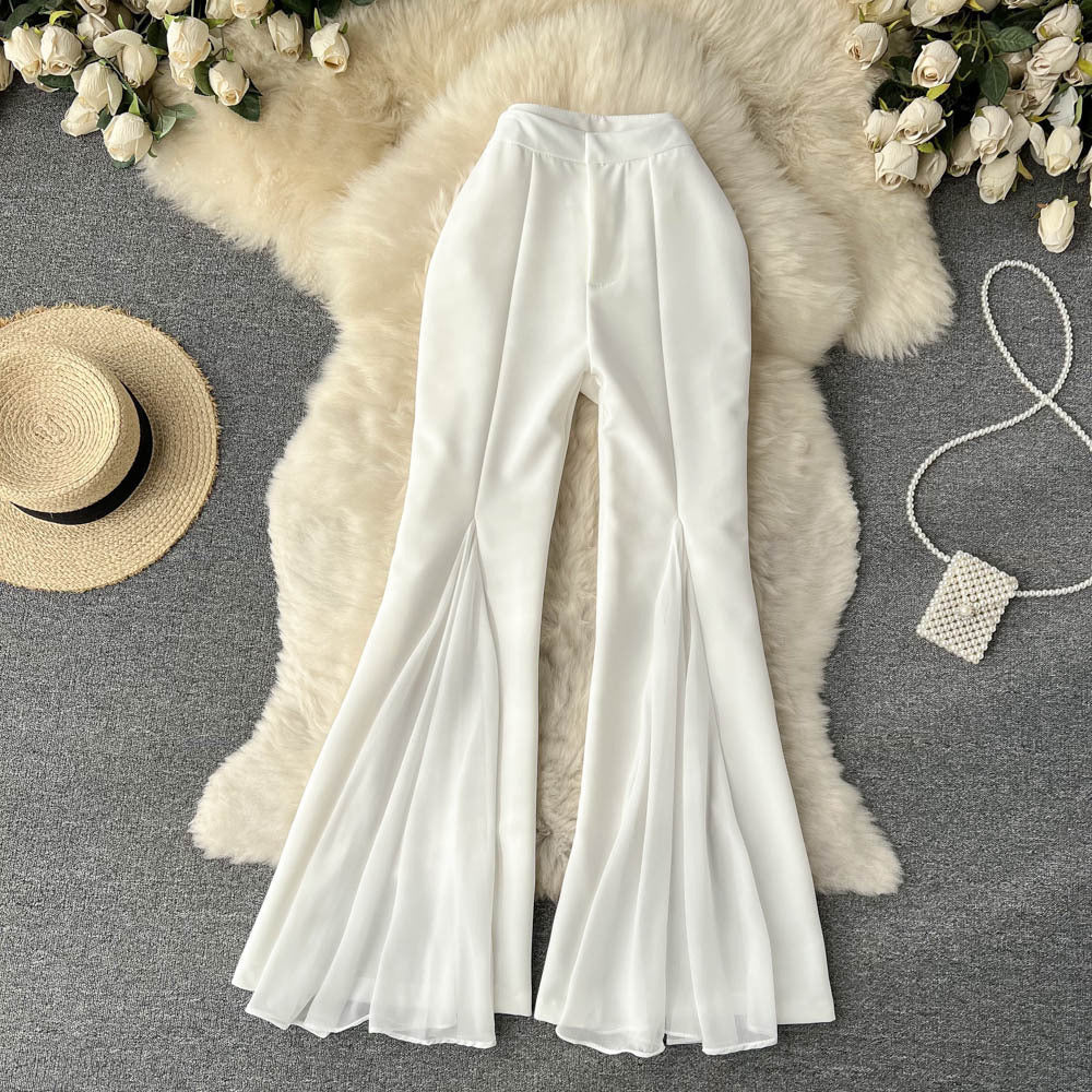 Pantalon évasé femme à détails transparents