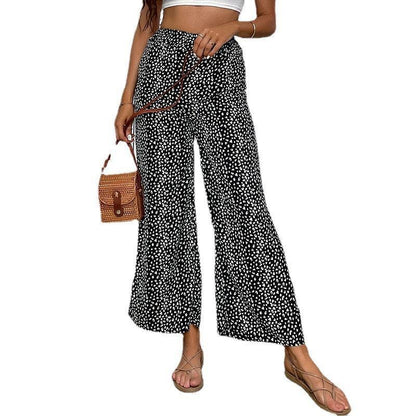 Pantalon large taille élastique imprimé femme