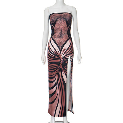 Robe longue bustier à imprimé graphique