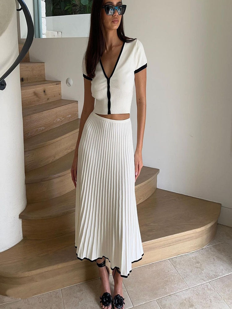 Ensemble Robe Plissée Slim à Col V
