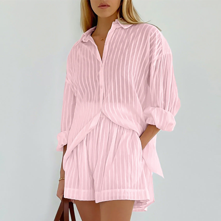 ensemble à rayures manches bouffantes