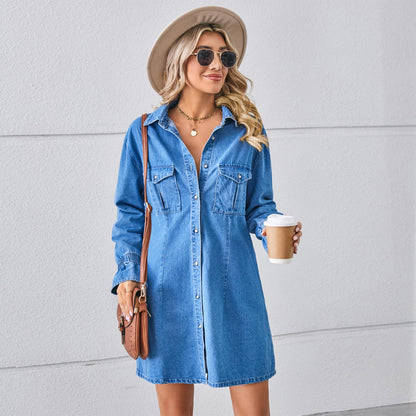 Robe chemise ample à poches plaquées