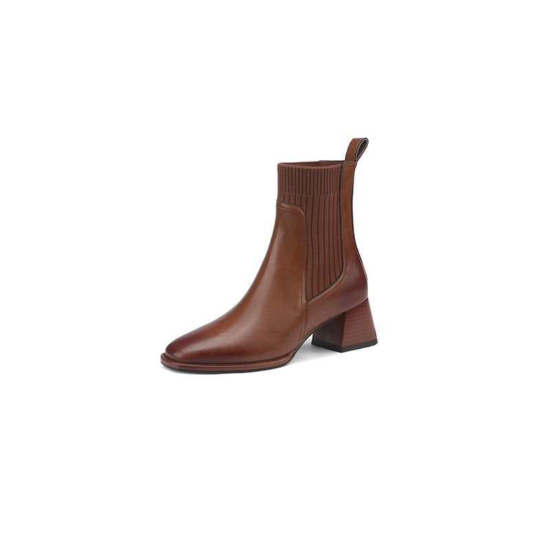 bottines à talon épais bout carré effet chaussette