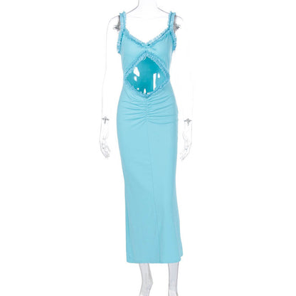 Robe longue découpée à bretelles fines
