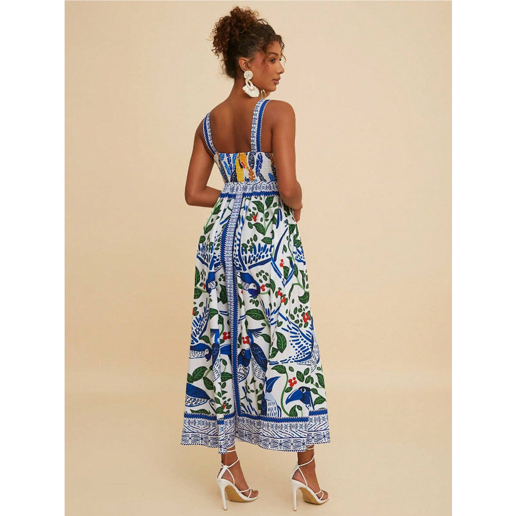 Robe longue imprimée à bretelles femme
