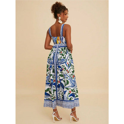 Robe longue imprimée à bretelles femme