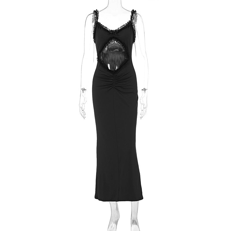 Robe longue découpée à bretelles fines