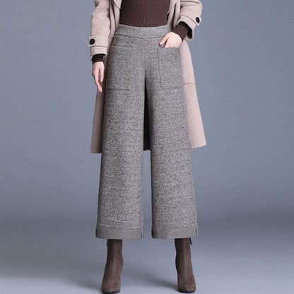 Pantalon large court taille haute femme chic