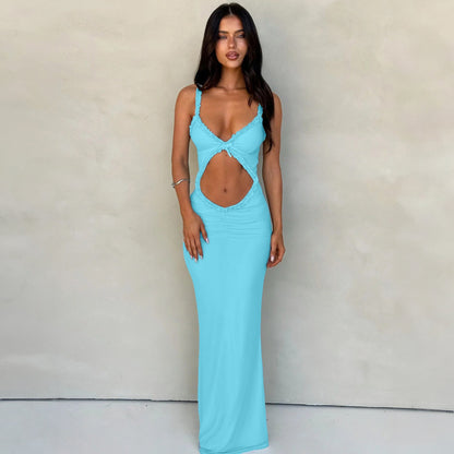 Robe longue découpée à bretelles fines
