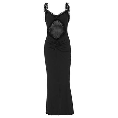 Robe longue découpée à bretelles fines