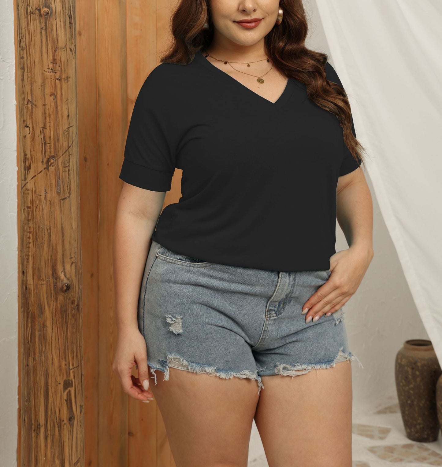 T-shirt ample à col en V