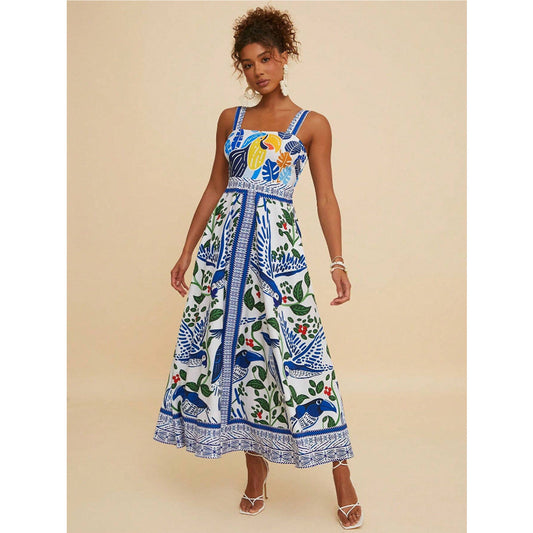 Robe longue imprimée à bretelles femme