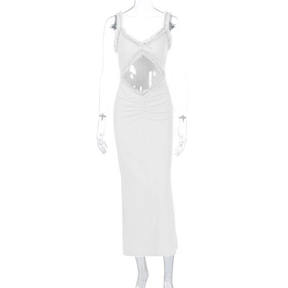 Robe longue découpée à bretelles fines