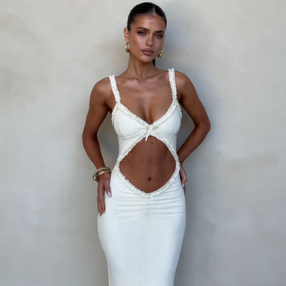 Robe longue découpée à bretelles fines