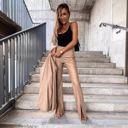 Pantalon fendu élégant coupe slim femme