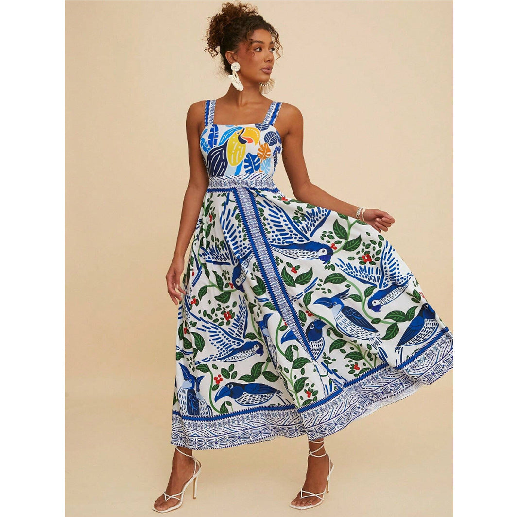 Robe longue imprimée à bretelles femme