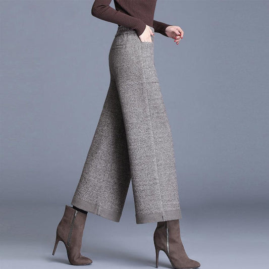 Pantalon large court taille haute femme chic
