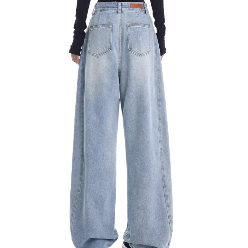 Jean ample taille haute coupe droite femme