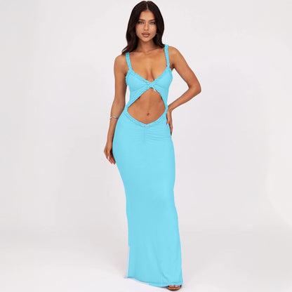 Robe longue découpée à bretelles fines