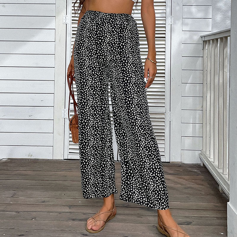 Pantalon large taille élastique imprimé femme