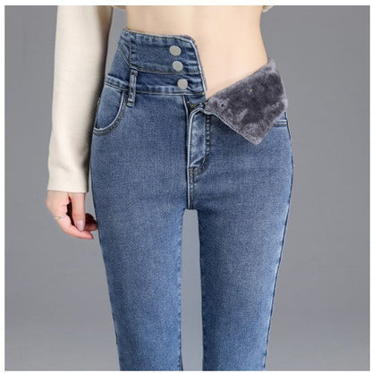 Jeans Femme Taille Haute Doublés en Polaire