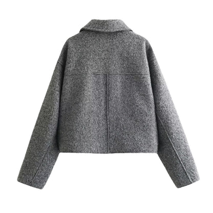 Veste Courte en Laine avec Col Polo et Perles