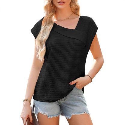 Top casual à col asymétrique et manches courtes