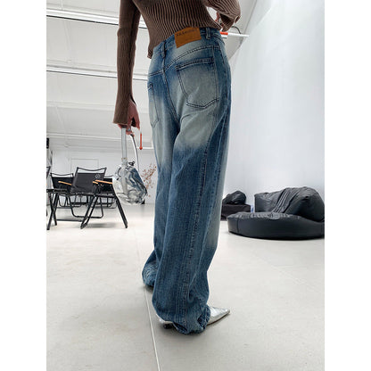 Jean taille basse large effet délavé rétro