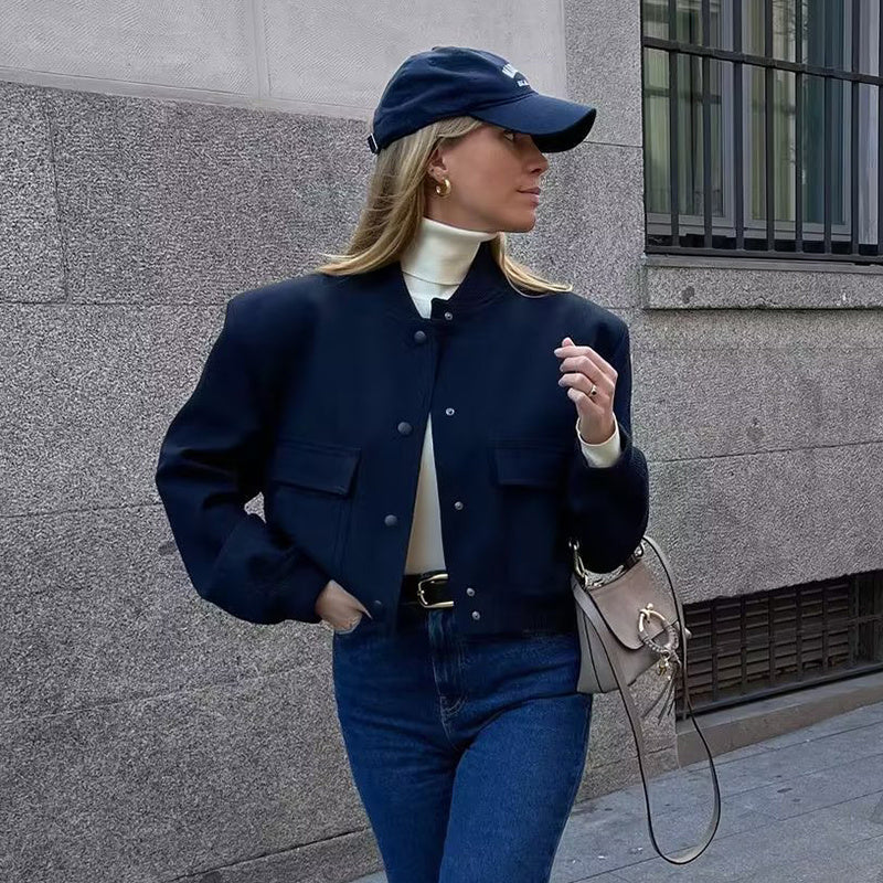 Veste Casual à Col Montant et Poches