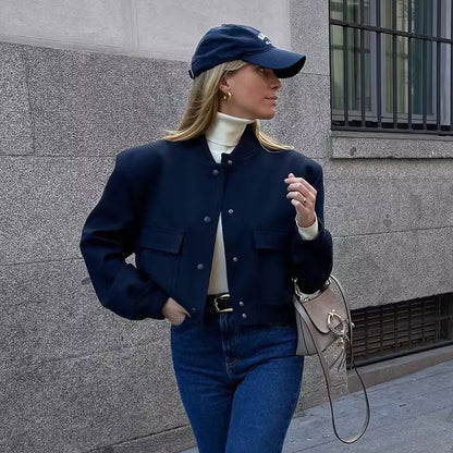 Veste Casual à Col Montant et Poches
