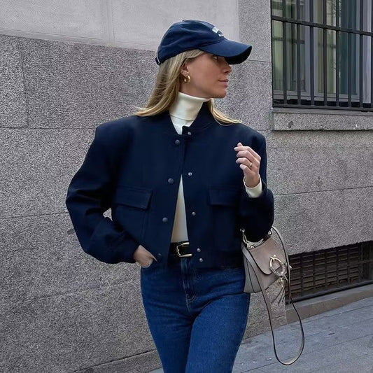 Veste Casual à Col Montant et Poches