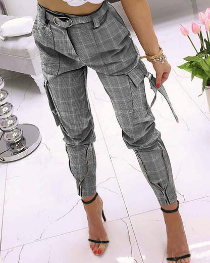 Pantalon cargo ajusté à motif prince-de-galles