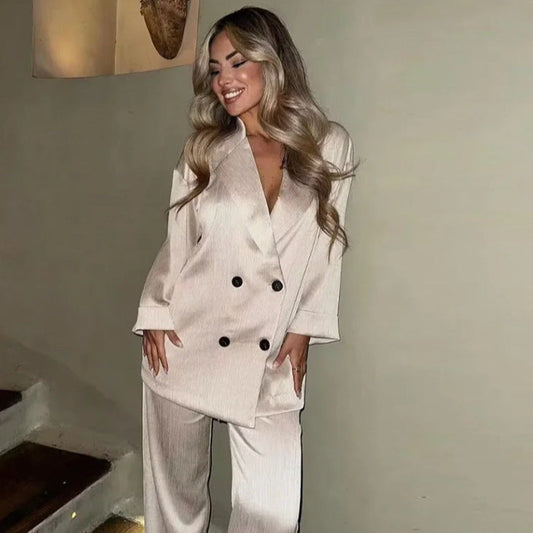 Ensemble Blazer à Volants et Pantalon Décontracté