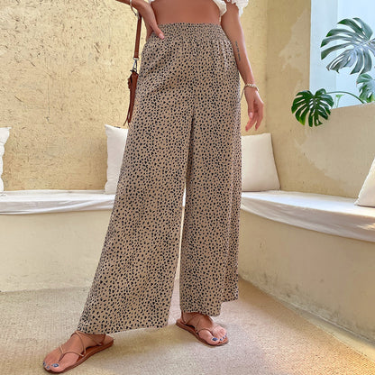 Pantalon large taille élastique imprimé femme