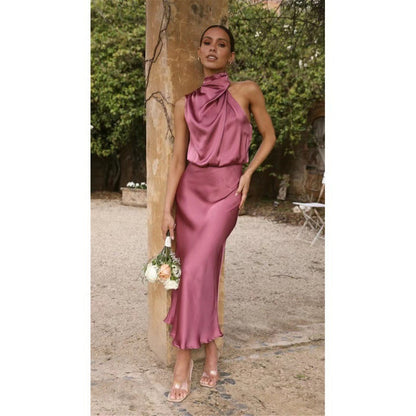 Robe élégante femme col montant fluide