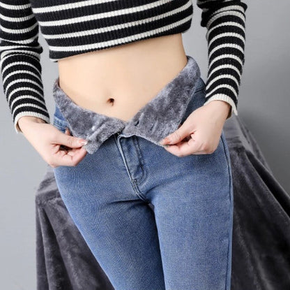 Jeans Femme Taille Haute Doublés en Polaire