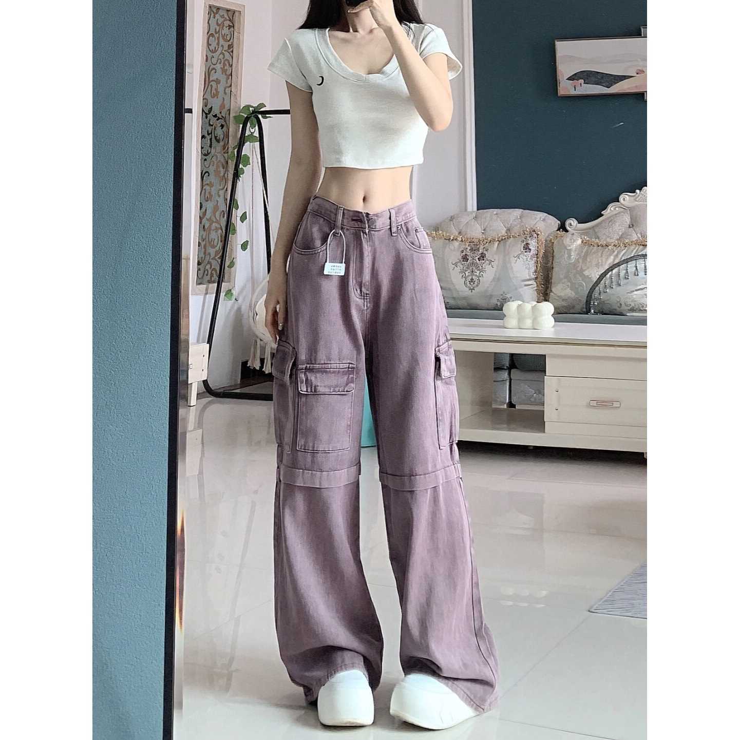 Jeans Cargo Vintage Violet pour Femme