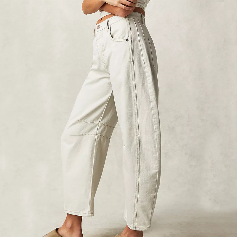 Pantalon large droit coupe décontractée femme