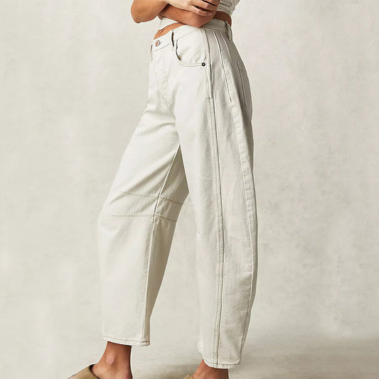 Pantalon large droit coupe décontractée femme