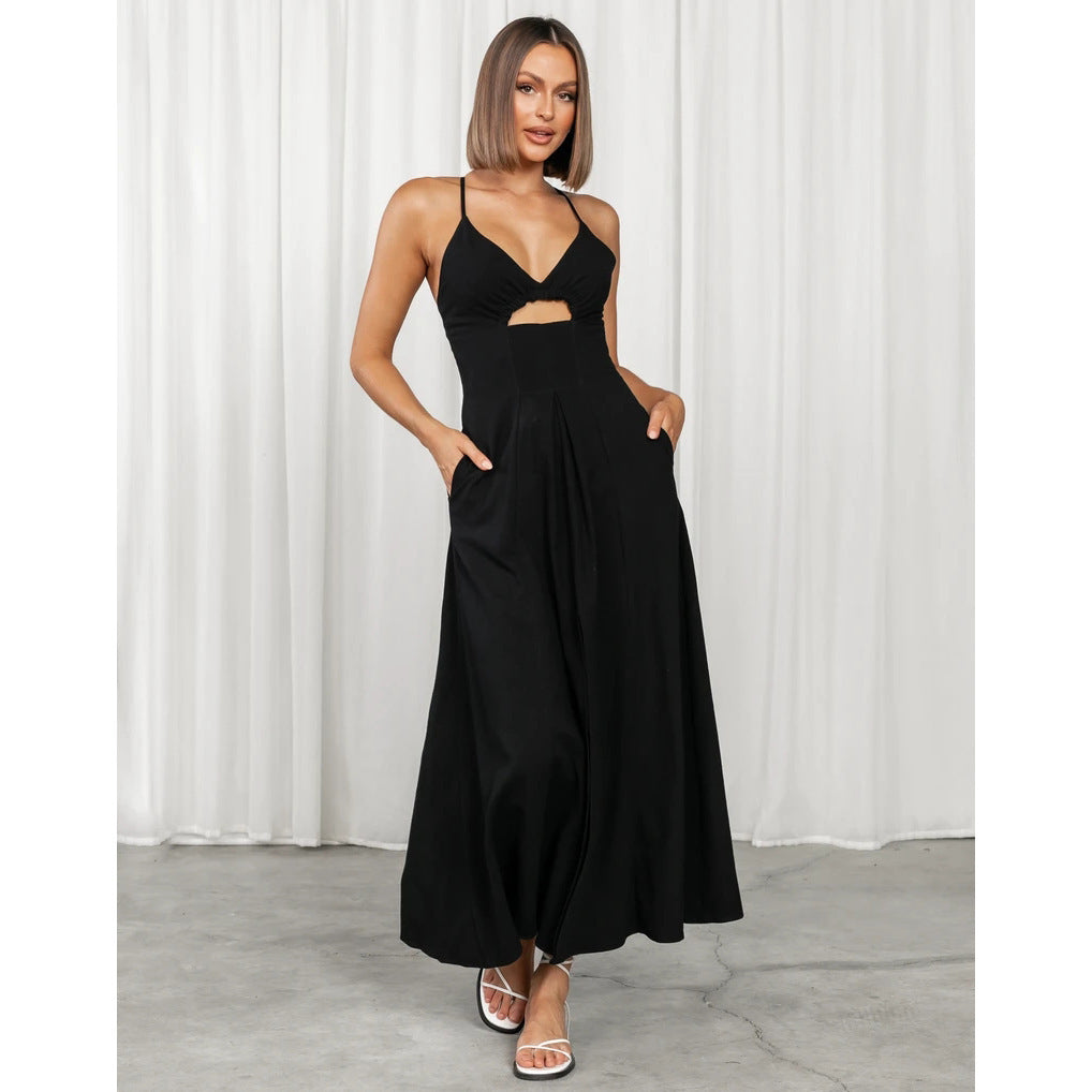 Robe longue évasée à découpe frontale