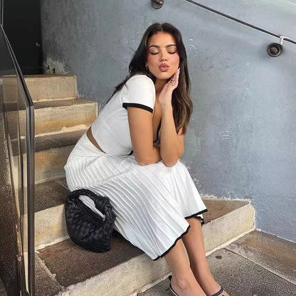 Ensemble Robe Plissée Slim à Col V