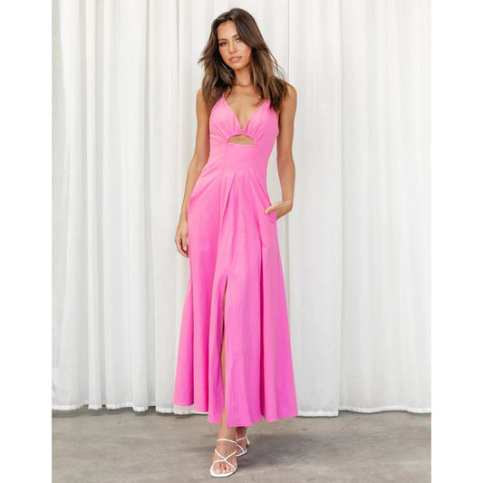 Robe longue évasée à découpe frontale