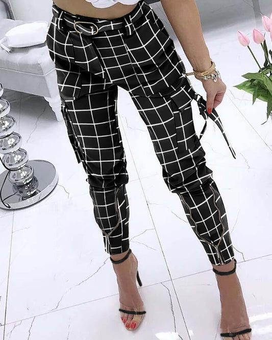 Pantalon cargo ajusté à motif prince-de-galles