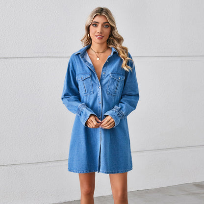 Robe chemise ample à poches plaquées
